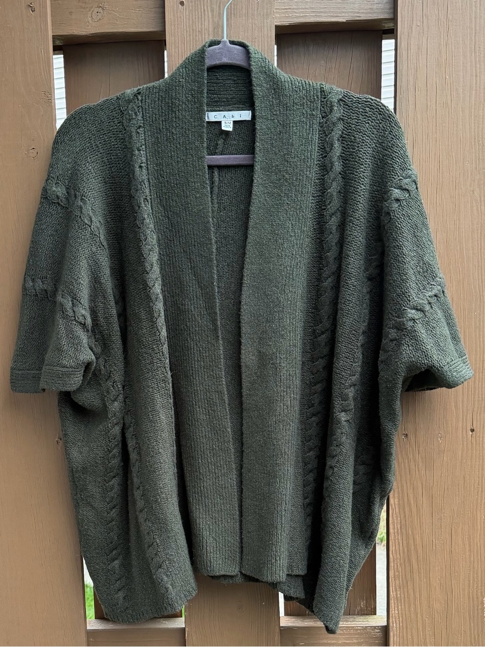 Cabi 145 Forest Green Cable Knit Open Front Cardigan Wrap Sweater